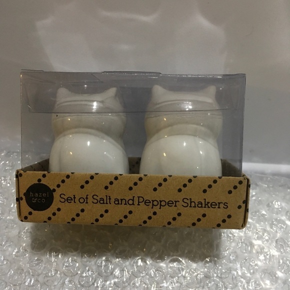 Owl Salt Pepper Set Ceramic Black White - Picture 3 of 7